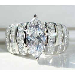Size 6, 925 Sterling Silver Marquise, Princess, Round, & Baguette Cut CZ Ring