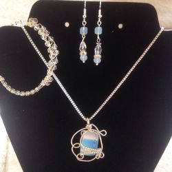 Sterling wire wrapped Opalite Stone Set