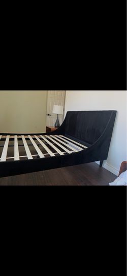 Black velvet mid century queen bed frame
