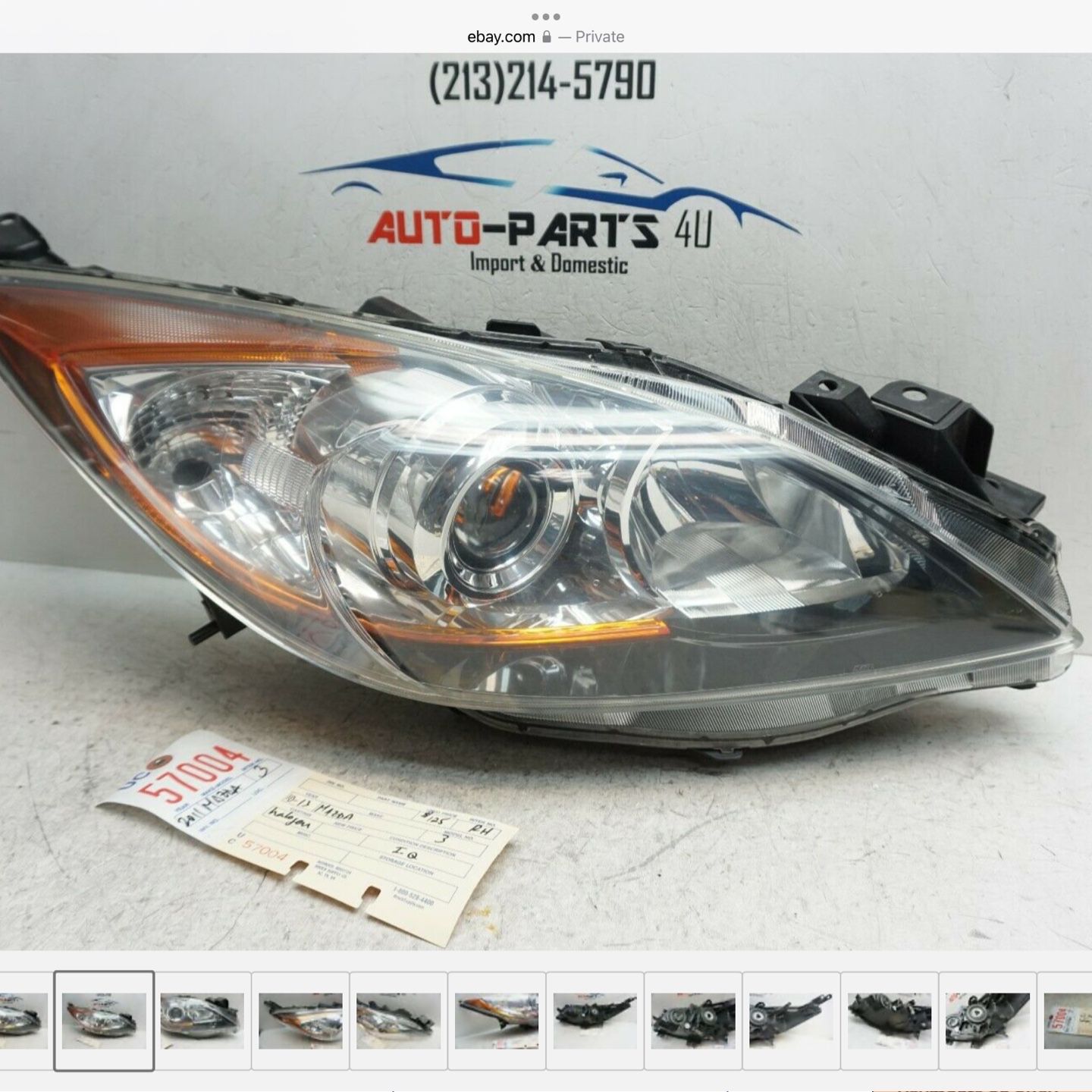 2010 - 2013 MAZDA 3 RIGHT PASSENGER HALOGEN HEADLIGHT 2011 - 2012 OEM UC57704