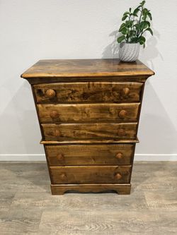 PERSONABLE Dresser - tall boy - maple - 5 drawers - fantastic pulls - dark stain - delivery available