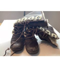 Ugg Boots 9 Tall Insulated Sherpa Brown Leather 