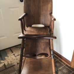 Antique Wooden High Chair Converts To Child’s Desk