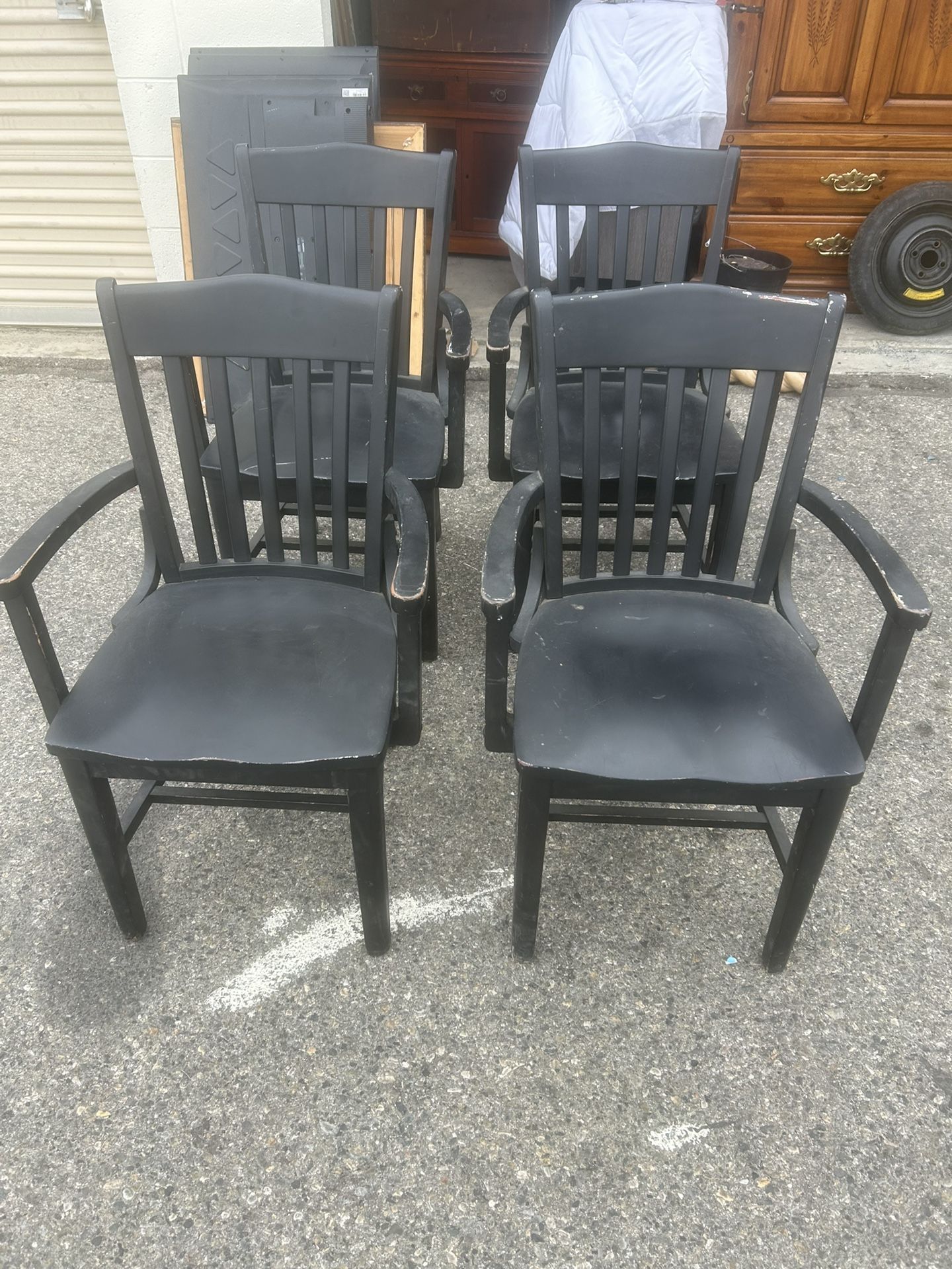 Set Of 4 Vintage Solid Wood Captains Chairs