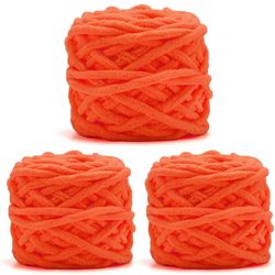 Blanket Yarn 3 Pack of 100g/3.5oz - Orange Chenille Yarn 6 Super Bulky - Knitting, Crocheting & Crafts Chunky Yarn