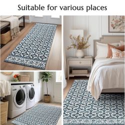 jinchan Area Rug 3x5 Washable Entryway Rug Geometric Floral Print Mat Tile Pattern Faux Wool Soft Carpet Stain Resistant NonSlip for Kitchen Living Ro