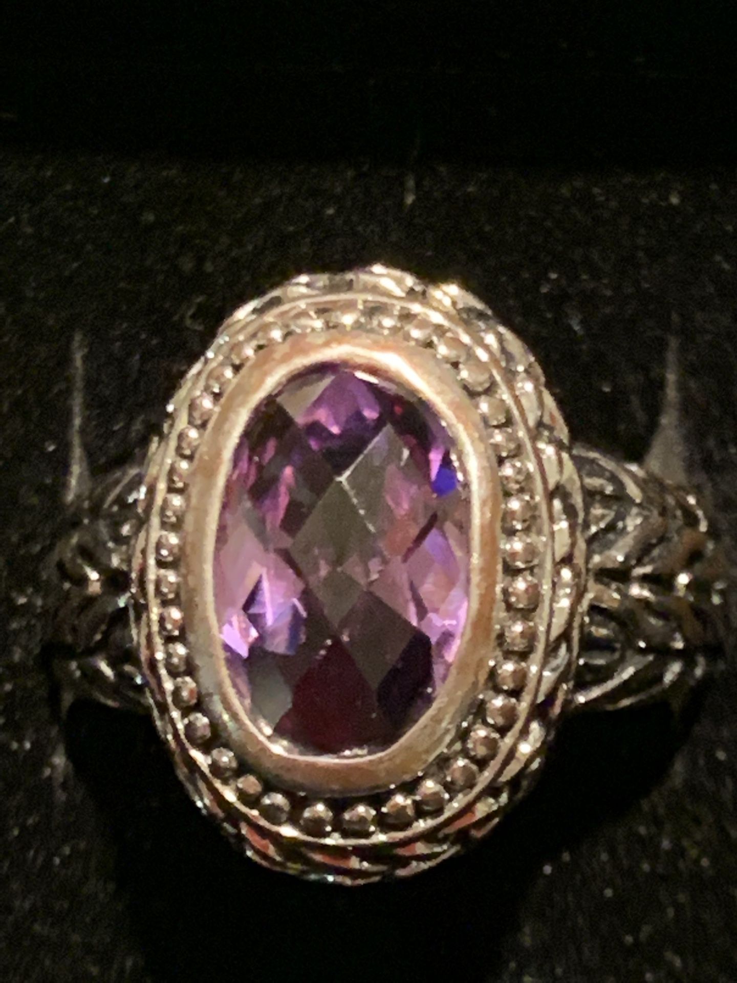 Amethyst Colored Stone In Silver-tone Ring