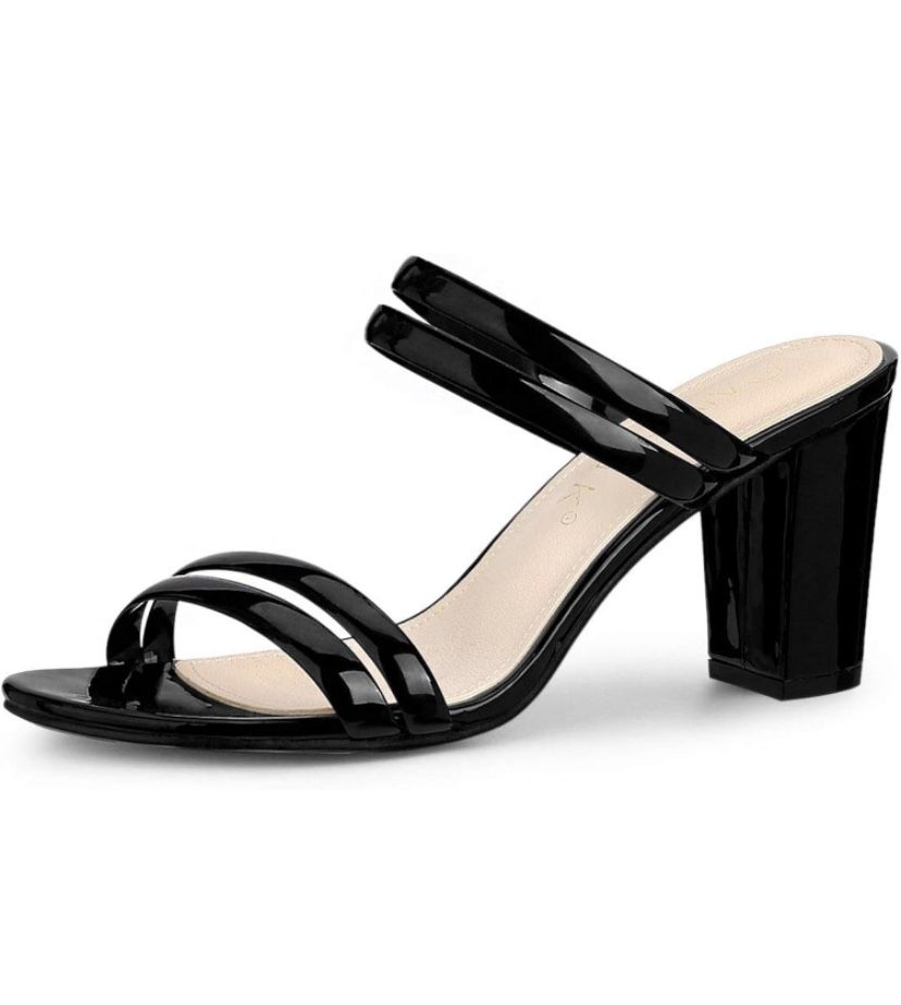 Size 7 Allegra K Women's Clear Strappy Heel Slide Mule Block Heel Sandal