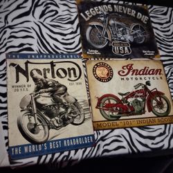 Vintage Motorcycle Metal Signs - Norton Indian Legends Never Die Decor