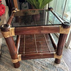 2 Bamboo Glass Top End Tables