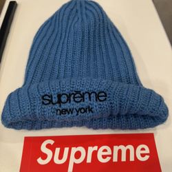 Supreme Classic Logo Chunky Ribbed Beanie Blue FW24 ~ GENTLY USED