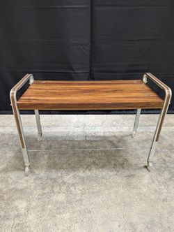 Mid-Century Style Wood and Chrome Rolling Bench