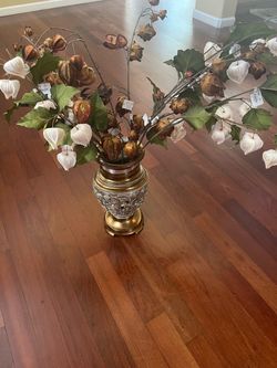 Gold Ornate Vase with Faux Floral Arrangement