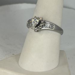 14K White Gold Heart Shape & Baguettes Diamond Engagement Ring 