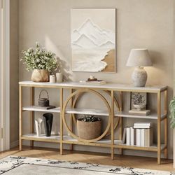 EXTRA LONG ENTRY WAY TABLE IN METAL GOLD & MARBLE COLOR BRAND NEW 63 INCHES WIDE GLAM STYLE