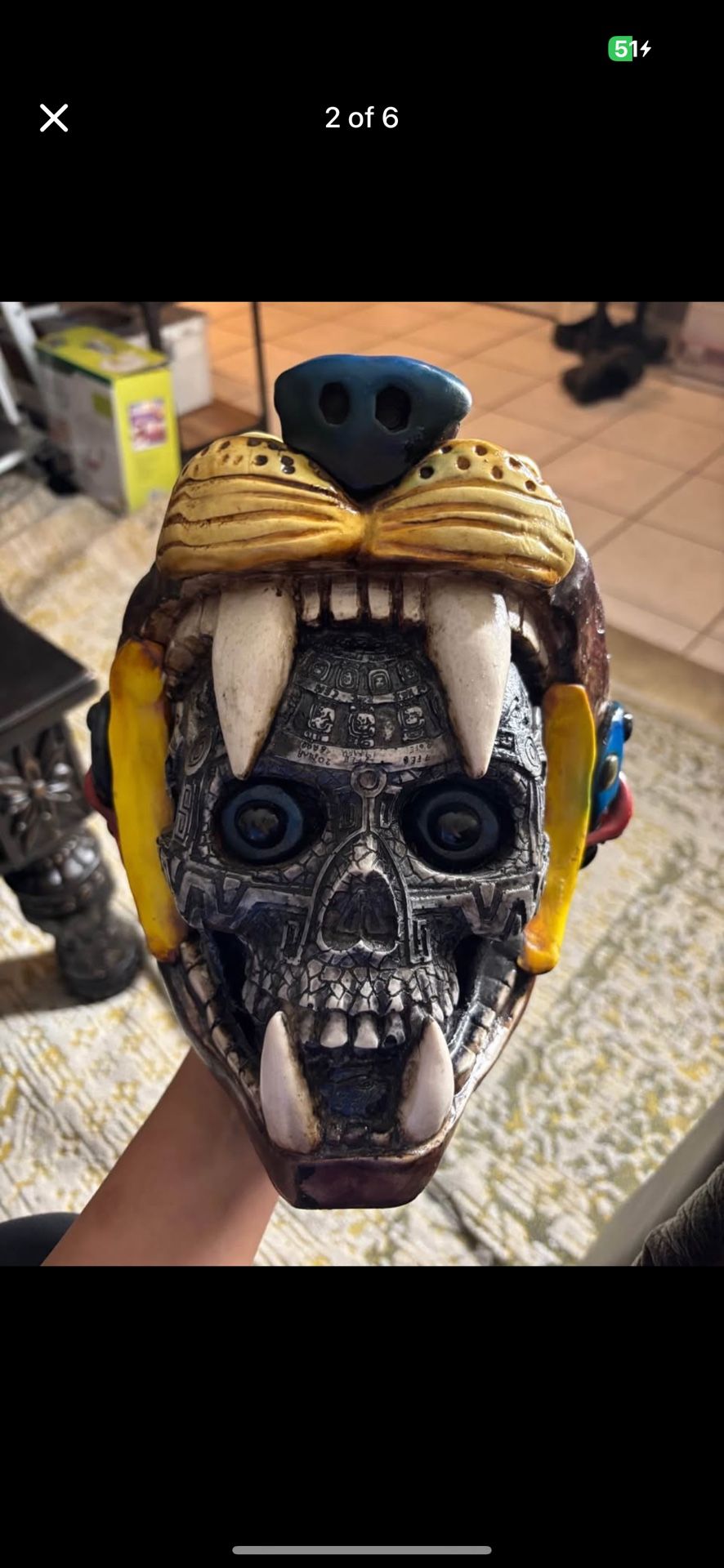 Mexican Aztec Resin Skull Jaguar
