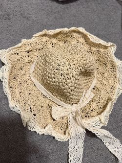 Crochet Wide Brim Sun Hat with Lace Trim
