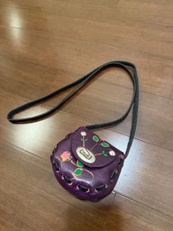 MEXICAN Purple Floral Leather Kids Crossbody Bag with Black Strap