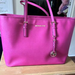 Authentic Michael Kors Fuschia Pink Large Leather Tote