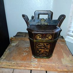 Antique Chinese Hand Carved Ornate Lidded Wedding Box Tea Caddy
