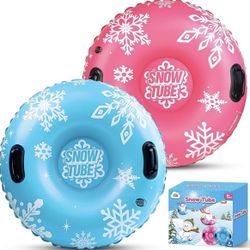ZMLM Snow Tube for Sledding -2 Pack 36" Inflatable Snow Sled for Kids and Adults Heavy Duty Blow Up Tube with Handles Outdoor Winter Toys Gift for Spo