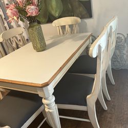 Dining Room Table & Chairs Kitchen Table Kitchen Table Wood  With 6 Chairs Top White Paint 