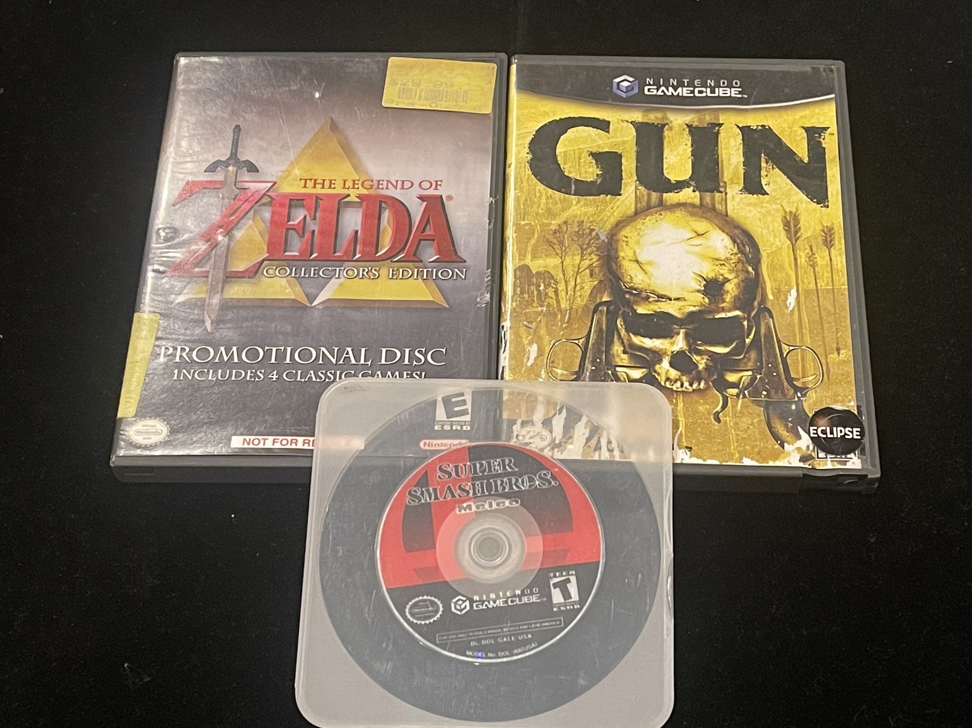 Lot of 3 Nintendo Gamecube Games (Zelda Collectors Ed. + Super Smash Bros + Gun)