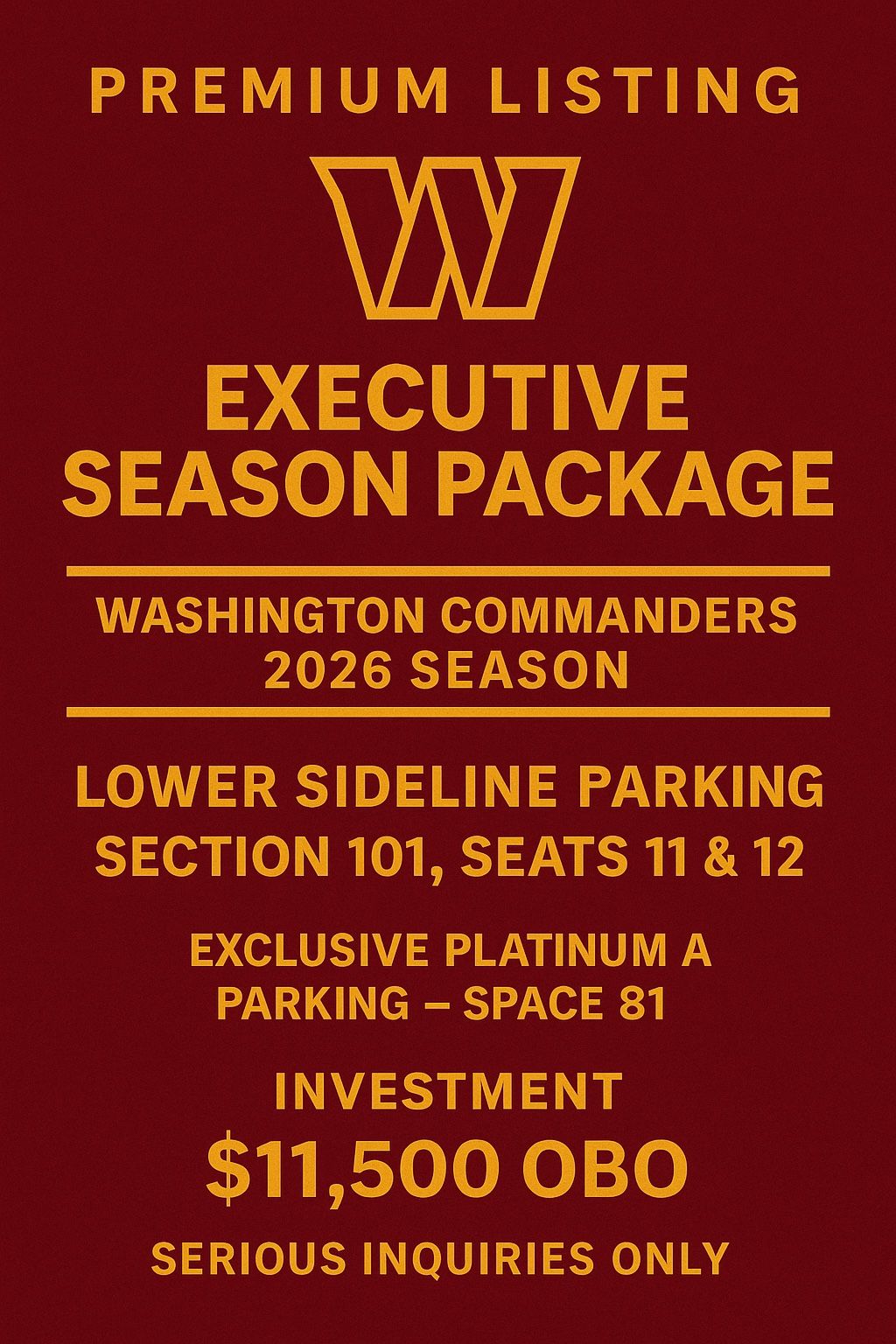 2026 Commanders Seats And Parking Opportunity