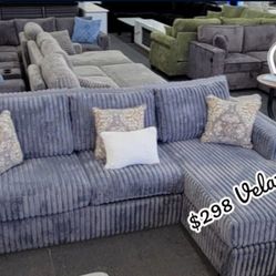 ✅️✅️2 pc dark grey fur like wide welt corduroy sectional sofa with chaise✅️✅️(pillows not included)