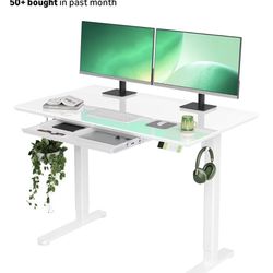 Innovar Tempered Glass White Standing Adjustable Desk 48”
