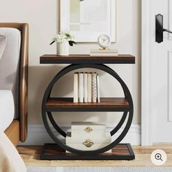 3-Tier End Table, Industrial Sofa Side Table With Round Metal Frame