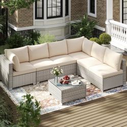 Brand New Creamy Patio Sectional Outdoor Furniture Set 