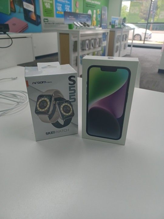 Come On In And Walk Out With Our I Phone 14 & Argom Watch S55 Smart Watch When You Switch Over For Only $365 Plustax Includes Service For 1st Month