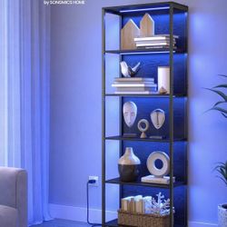 6-Tier LED Bookshelf, Display Shelf with Dimmable Lights, LED Bookcase with Steel Frame, 11.9 x 23.6 x 70.3 Inches, for Living Room, Bedroom, Office, 