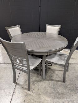 New Classic Grey Table with Four Fabric Chairs