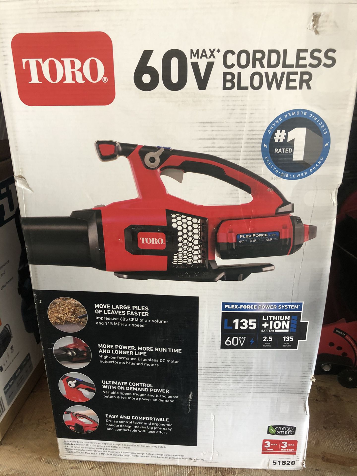 🇺🇸💥Toro 115MPH 605CFM 60-Volt Max Lithium-Ion Brushless Cordless Leaf Blower - 2.5 Ah Battery & Charger