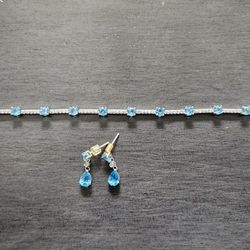 Blue Topaz & Diamond Bracelet/Earrings Set