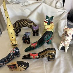Wooden cat figures