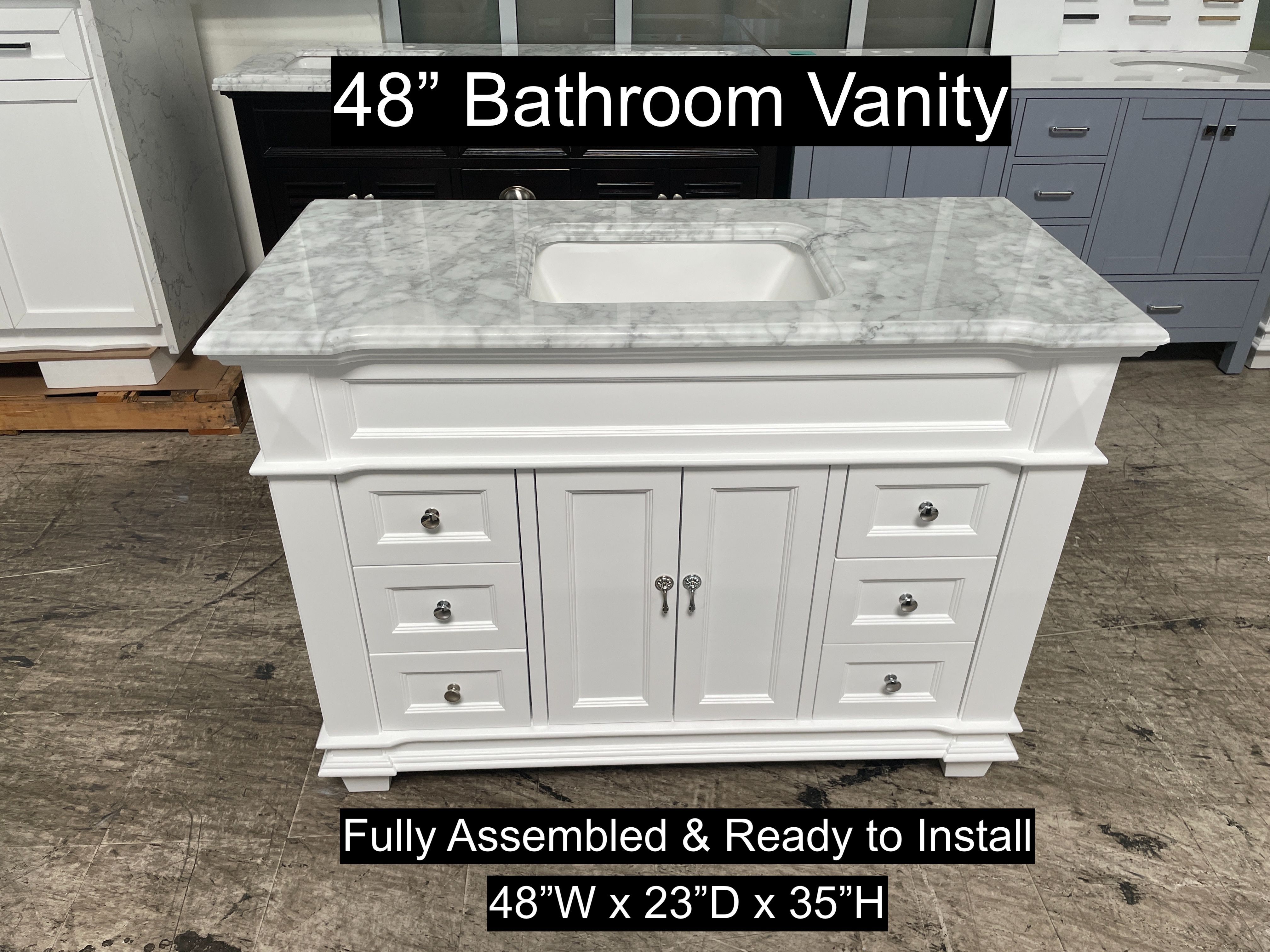 48" Bathroom Vanity with Carrara Marble Countertop & Solid Wood & Plywood Cabinet #3415