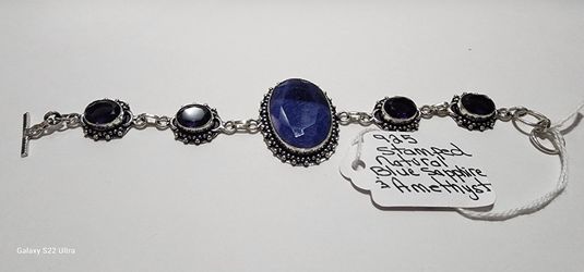 925 stamped silver natural Sapphire and Amethyst bracelet