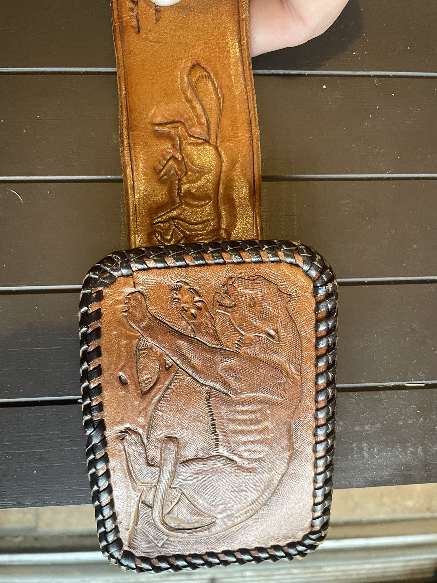 Vintage 32 Inch Hand Tooled Leather Belt