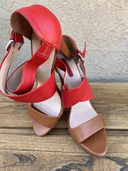 LONGCHAMP Orange/Tan Leather High Heel Sandals size EUR 39/ US 8