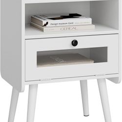 Brand New Night Stand, Modern Side Table Nightstand Bedside Table with Storage Drawer and Open Wood Shelf,Small End Side Table with Front Clear Drawer