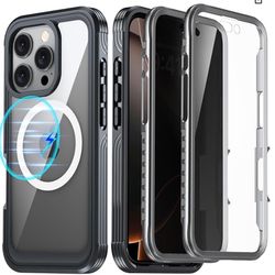 iPhone 16 Pro Case Double Front Frame Built-in 9H Tempered Glass Screen Protector + Privacy Screen Protector