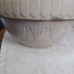 Antique Primitive Ruckel's Stoneware Picket Fence Design Mixing Bowl
