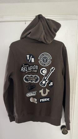 True Religion Embroidered Patch Zip Hoodie Major Brown Men's Medium — New