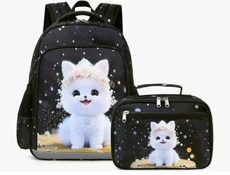 Octsky Kids Backpack for Girls School Preschool Kindergarten Bookbag Lightweight With Chest Strap and Lunchbox (Dog)