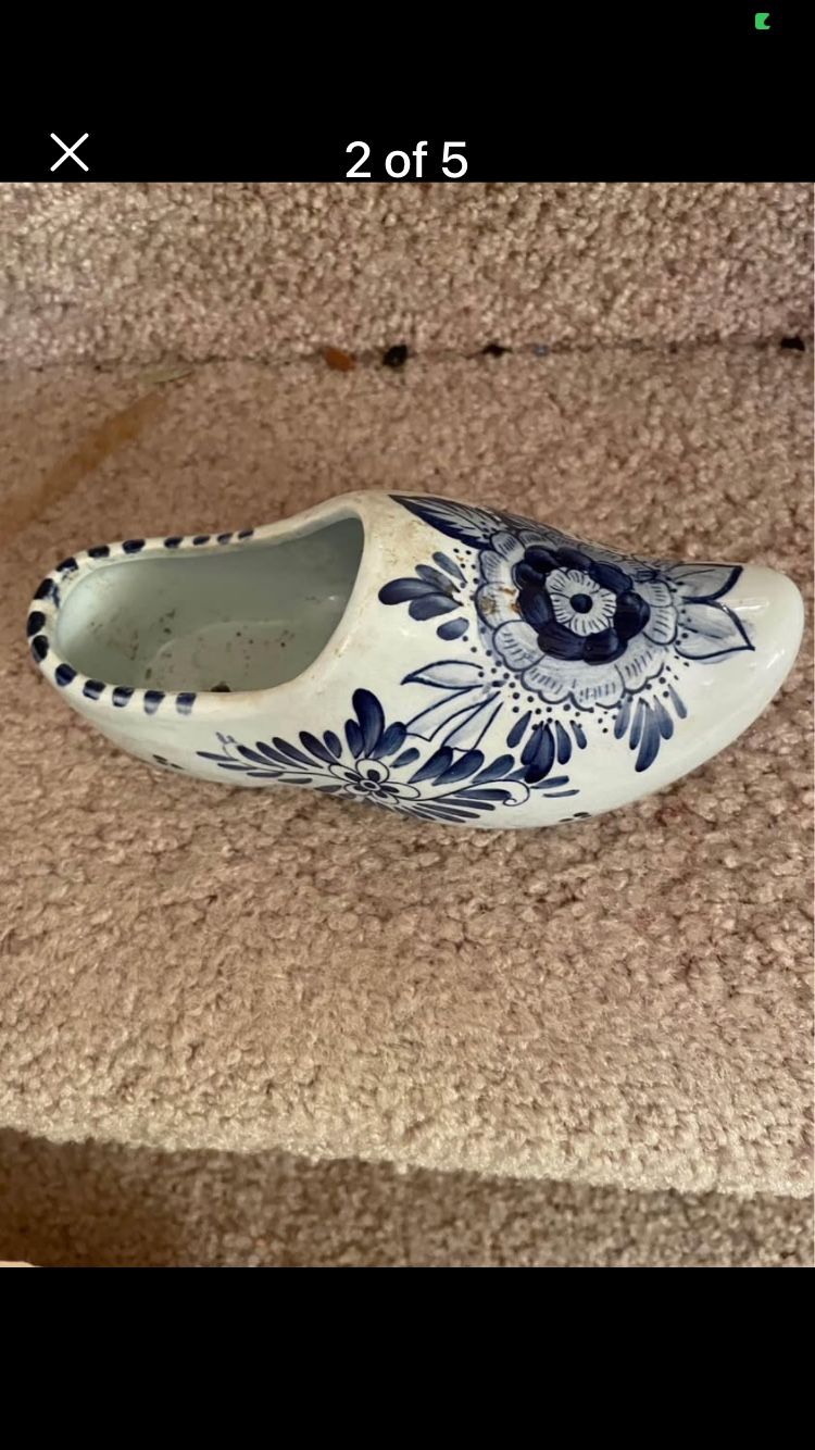 Vintage Delfts Blauw Porcelain Dutch Clog Planter