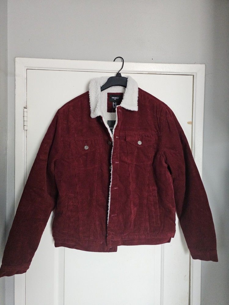Men's Burgundy Sherpa Jacket XL Corduroy