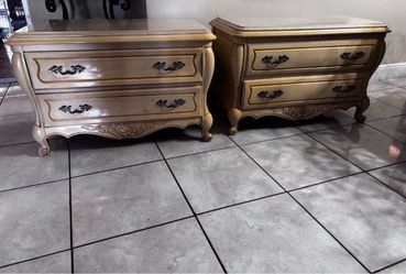Pair Of Vintage Nightstands With Marble Top- 39”Lx20”Wx23.5”H